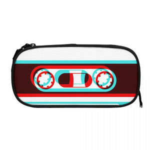 3D Cassette Tape Pen Box Student School Anime Zipper Pen Bag