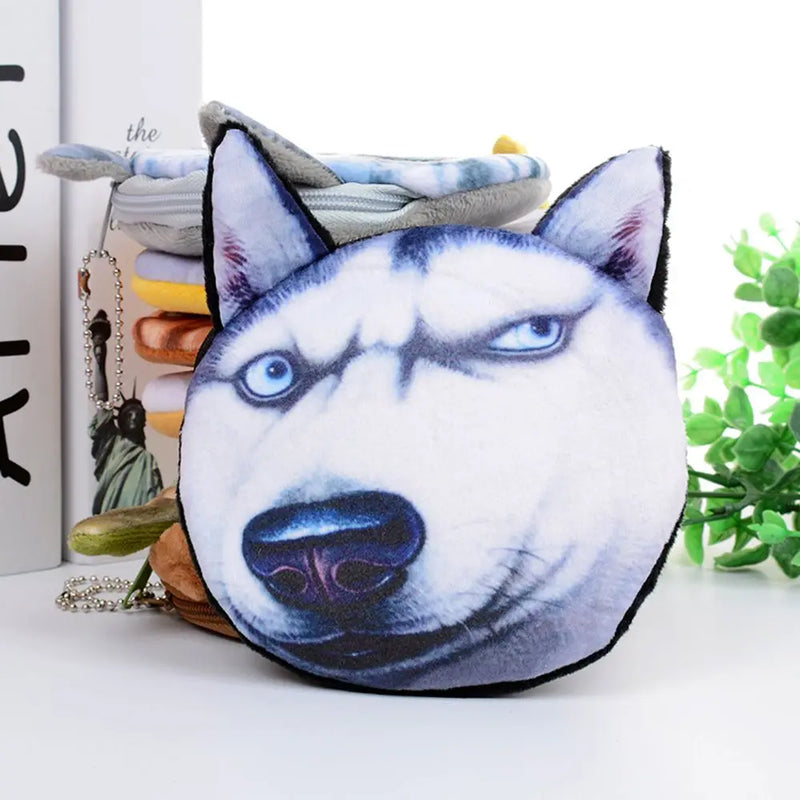 3D Cat Dog Head Plush Coin Purse Wallet Bag
