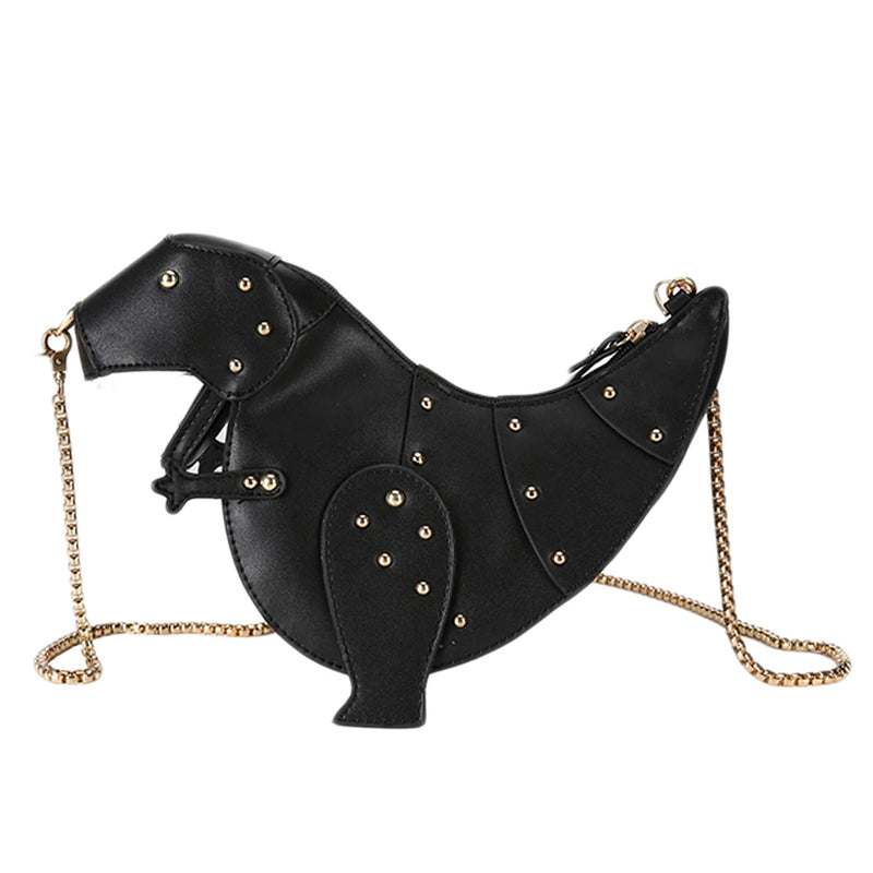 3D Dinosaur Rivets Pu Leather Crossbody Mini Messenger Bag Women Chain Purse