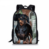 3D Dachshund Dog Printing School Bags Boys Girls Travel Rucksack Backpack