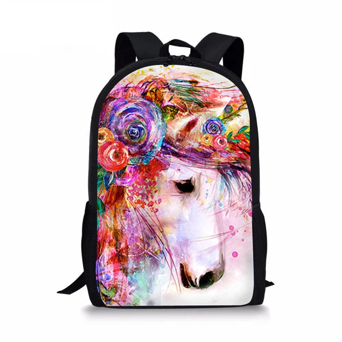 3D Horse Print Kids Backpack Unicorn School Bags Set Dropship