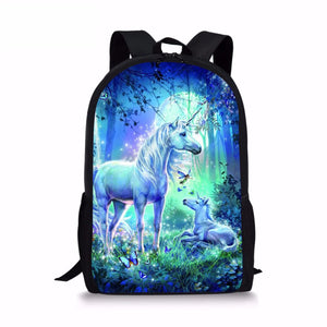 3D Horse Print Kids Backpack Unicorn School Bags Set Dropship