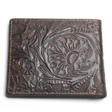 Vintage Cowhide Flower Wallet Men Leather Money Bag