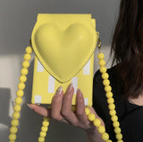 Heart Box Purses Beaded Chain Shoulder Bag