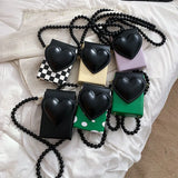 Heart Shaped Beaded Chain Purse Polka Dot Crossbody Bag
