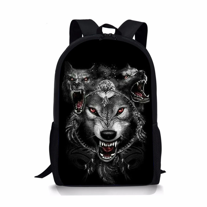 3D Howling Wolf Print School Bag Boys Teen Daily Backpack Mochilas