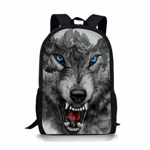 3D Howling Wolf Print School Bag Boys Teen Daily Backpack Mochilas