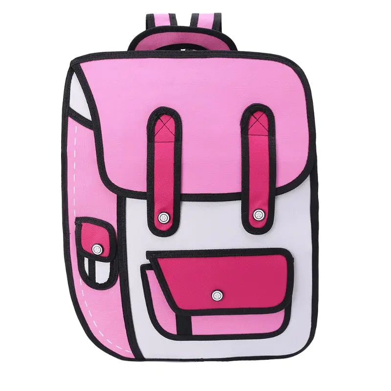 3D Jump Style 2D Drawing Paper Backpack Comic Bookbag