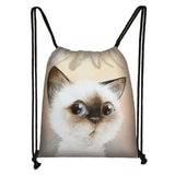 3D Lovely Cat Head Painting Drawstring Bag Cat Cartoon Printing Backpack