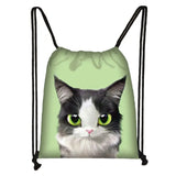 3D Lovely Cat Head Painting Drawstring Bag Cat Cartoon Printing Backpack