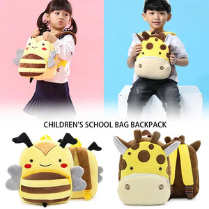 3D Plush Cartoon Kids Backpacks Kindergarten Bee Giraffe Animal School Bags