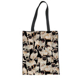 3D Pug Dogs Pattern Shoulder Bag Large Capacity Canvas Handbag Women