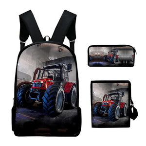 3D Tractor Print Backpack Children Bookbag School Bag Mochila Boys/Girls