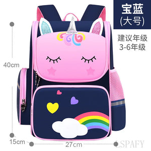 3D Unicorn Primary School Bag Waterproof Kids Student Cart