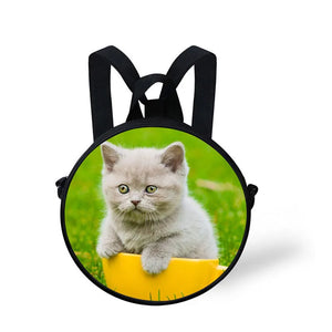 3D Cat Print Kids Round Bag Kindergarten Backpack for Children