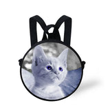 3D Cat Print Kids Round Bag Kindergarten Backpack for Children