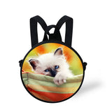 3D Cat Print Kids Round Bag Kindergarten Backpack for Children