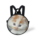 3D Cat Print Kids Round Bag Kindergarten Backpack for Children