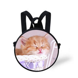 3D Cat Print Kids Round Bag Kindergarten Backpack for Children