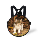 3D Cat Print Kids Round Bag Kindergarten Backpack for Children