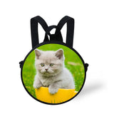 3D Cat Print Kids Round Bag Kindergarten Backpack for Children