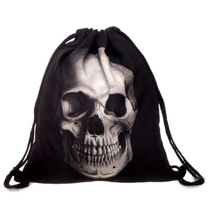 Canvas Draw String Bag Skull Octopus Pattern Harajuku Gothic Backpack