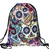 Canvas Draw String Bag Skull Octopus Pattern Harajuku Gothic Backpack
