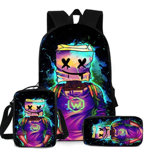 3PCS Backpack Pencil Case Shoulder DJ School Bag High Student Backpacks