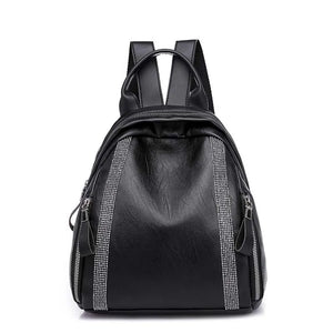 Women PU Backpack with Rhinestone Decor Soft Leather Female Daypack