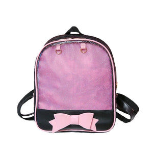 3PCS Women Backpack Double Shoulder Bag Bowknot Knapsack Transparent Bags
