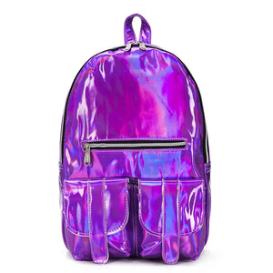 3PCS Women Laser Holographic Backpacks PVC Large Capacity Rucksack