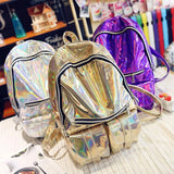 3PCS Women Laser Holographic Backpacks PVC Large Capacity Rucksack