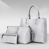 3PCS Women's Bag Set Oil Wax PU Leather Handbag Shoulder Bag Wallet