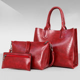 3PCS Women's Bag Set Oil Wax PU Leather Handbag Shoulder Bag Wallet