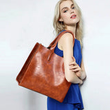 3PCS Women's Bag Set Oil Wax PU Leather Handbag Shoulder Bag Wallet