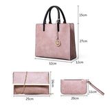 3PCS Women's Bag Set PU Leather Ladies Handbag Solid Messenger Bag