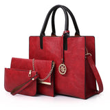 3PCS Women's Bag Set PU Leather Solid Messenger Bag Shoulder Bag Wallet B