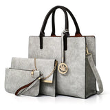 3PCS Women's Bag Set PU Leather Solid Messenger Bag Shoulder Bag Wallet B