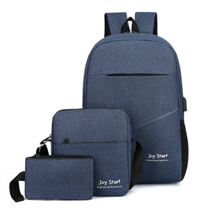 3Pcs College School Backpack for Men Canvas Travel Laptop Backpacks