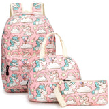 3Pcs Girls School Backpacks Unicorn Bookbags Set Lightweight Kids Travel Bag