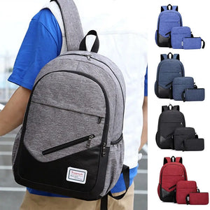 3Pcs Business Laptop Backpack Canvas Travel Shoulder Bag for Men Women