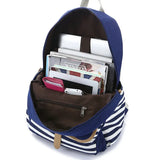 Navy Canvas Backpack Teenager High Bagpack School Big Striped Travel Laptop