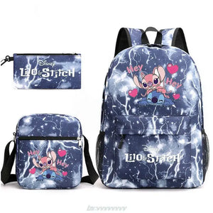 3Pcs Set Stitch Backpacks For Kids High Schoolbag Students