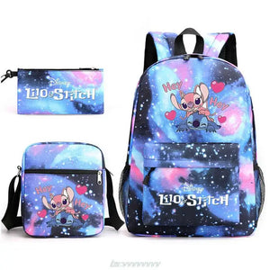3Pcs Set Stitch Backpacks For Kids High Schoolbag Students