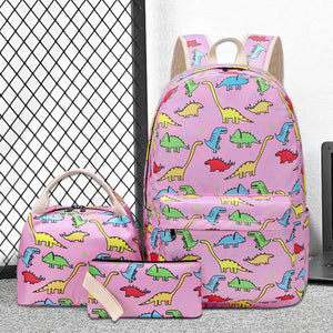 Kids Dinosaur Backpack Set Adjustable Straps Cartoon Bookbag for School