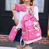 3Pcs/Set Rabbit Print Student Backpack, Adjustable Strap, Large Capacity Bookbag