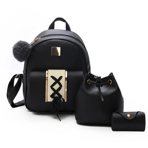3Pcs Women Backpack Set Casual Backpack Bucket Bag Purse for Teenagers