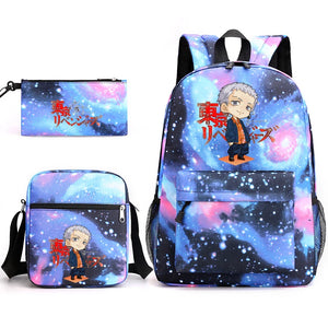 3Pcs Tokyo Revengers Backpack School Student Pencil Case Boys Girls Rucksac