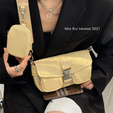 3Pcs Women Soft Leather Handbag Wide Strap Set Vintage Chains