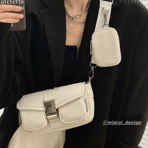 3Pcs Women Soft Leather Handbag Wide Strap Set Vintage Chains